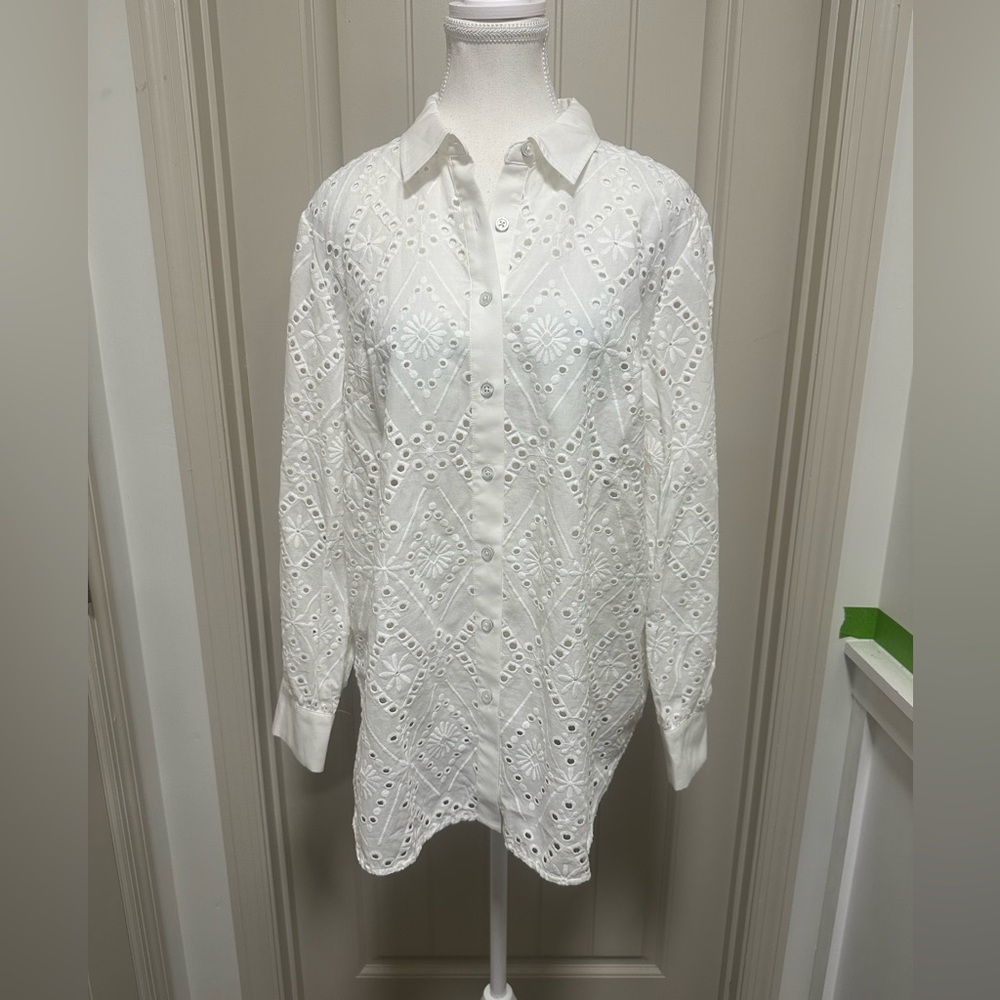 Talbots White Eyelet Button-Front Tunic